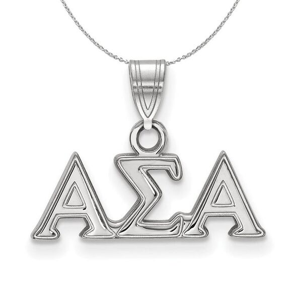 Sterling Silver Alpha Sigma Alpha Small Greek Necklace - 24 Inch - Picture 1 of 8